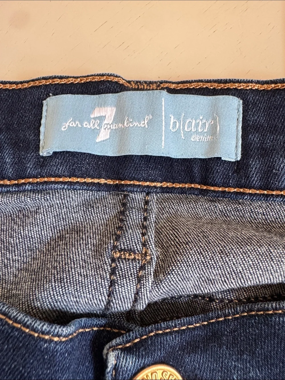 7 For All Mankind b(air) Dark Blue Skinny Jeans with Gold Hardware